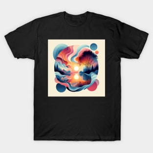 Tranquil Reflections: Modern Nature Meets Abstract T-Shirt